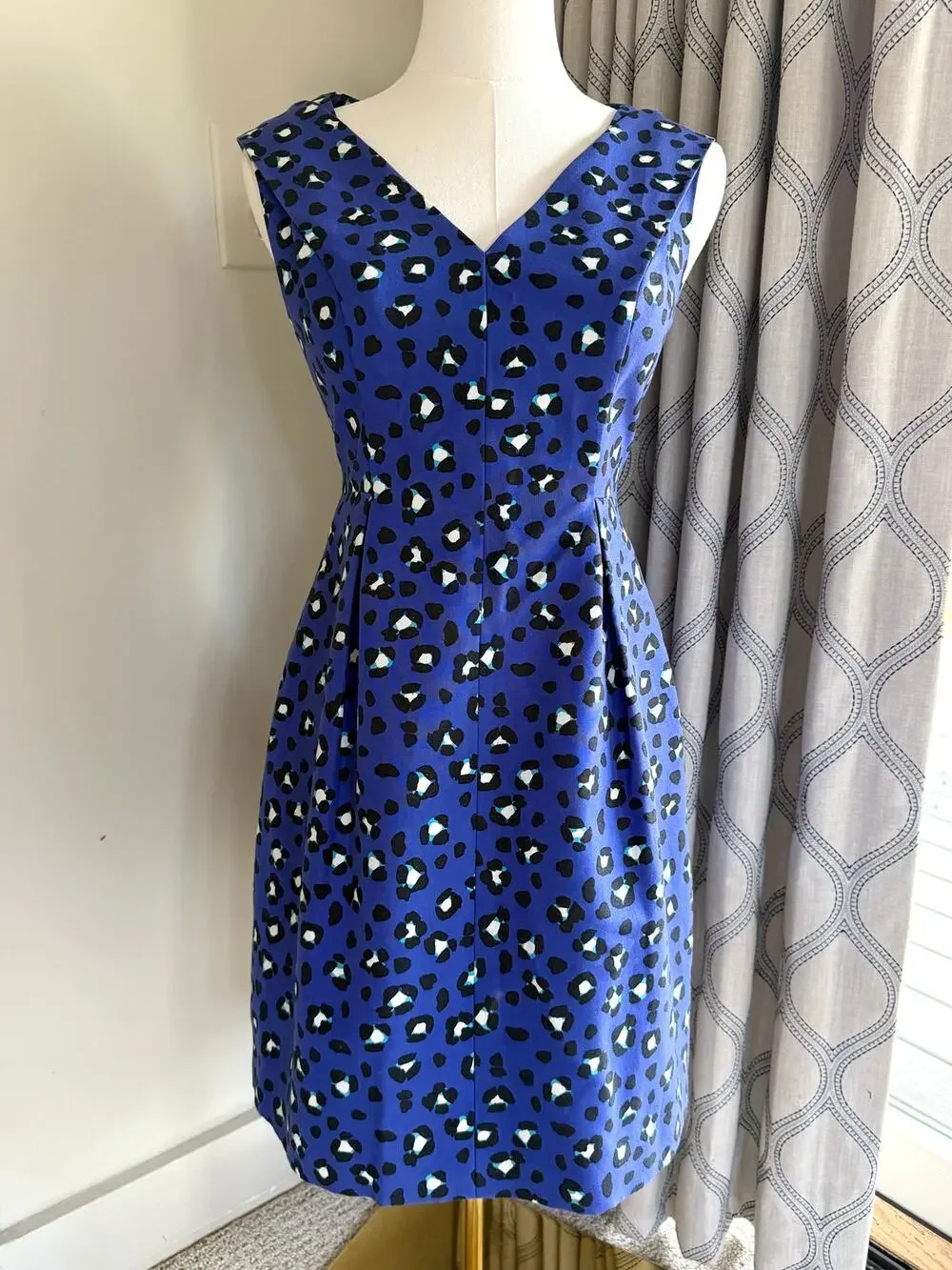 Kate Spade Royal Blue Animal Print Silk Blend Fit & Flare Dress Sleeveless Sz 0
